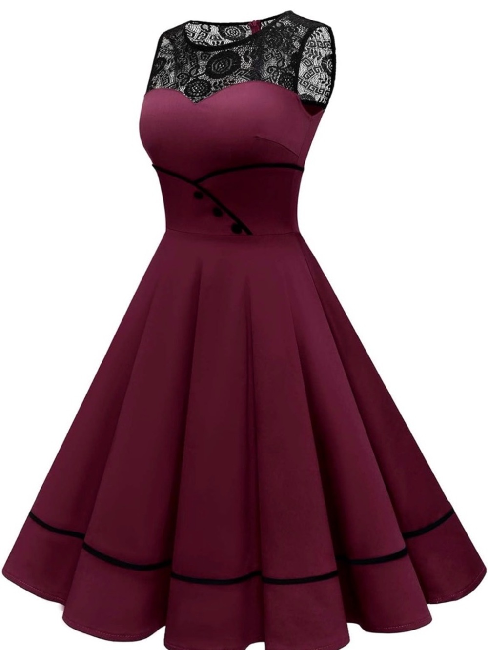 NWOT 50s Rockabilly Floral Lace Swing Dress Burgundy Size XL Never Been Worn - Picture 2 of 6